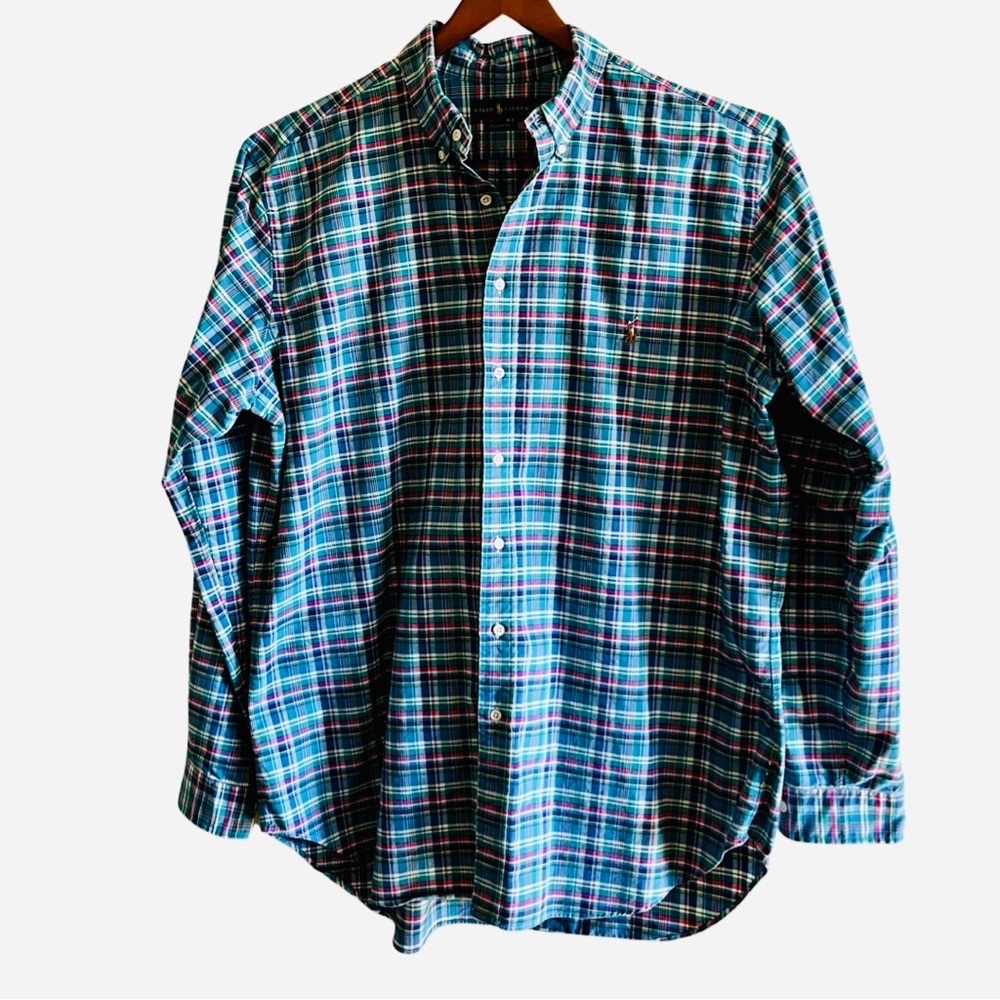 Ralph Lauren Button Down Long Sleeve Shirt Heavy Cotton XL Tall Blue Teal Pink